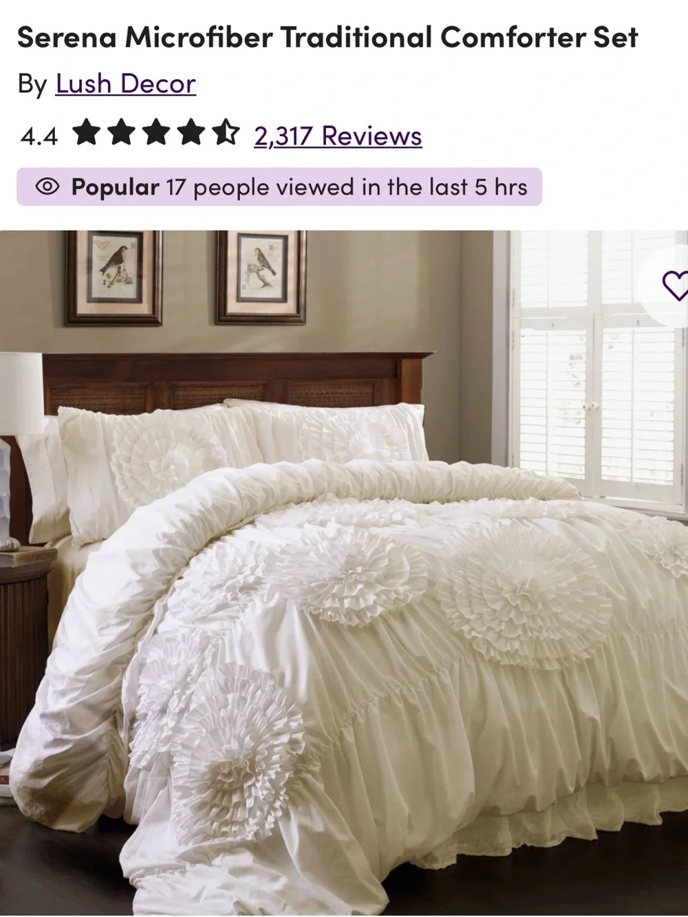 Lush Decor Ivory Microfiber Serena Comforter Set - Queen